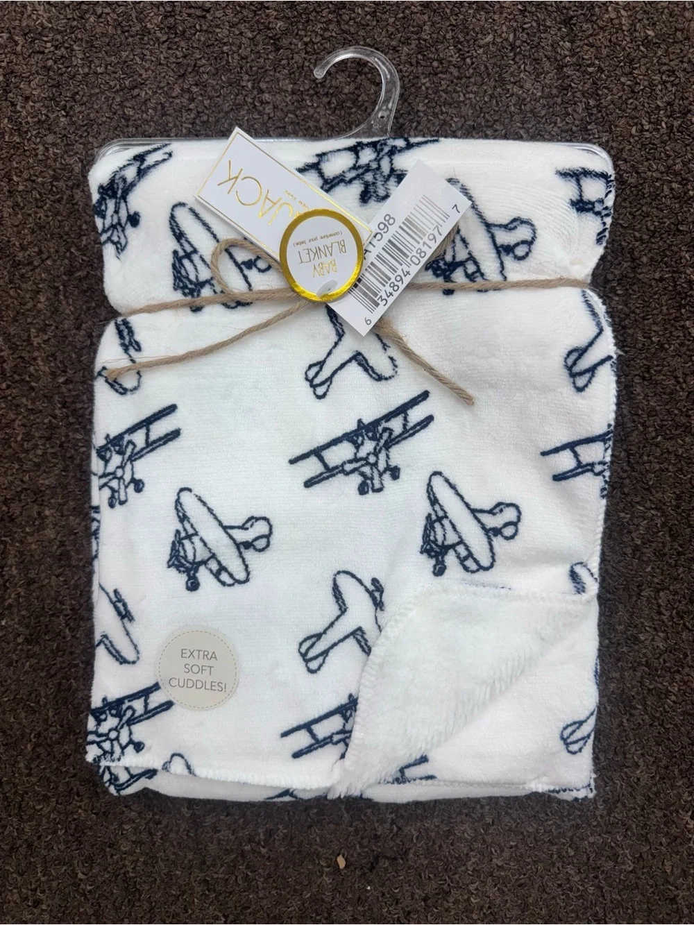 Unbranded White & Navy Airplane Baby Blanket - Extra Soft